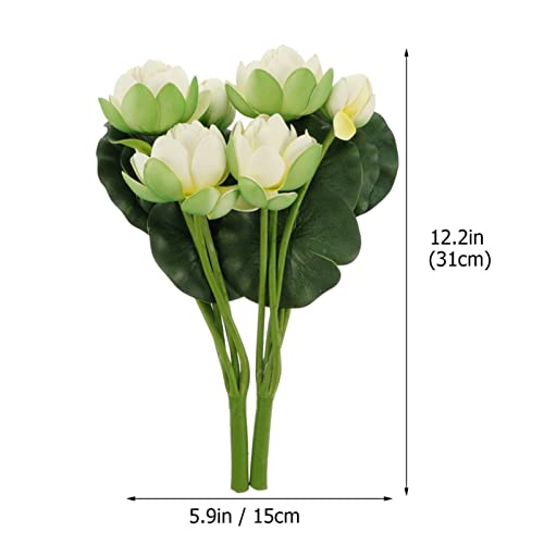 Veemoon 2pcs Artificial Lotus Fake Flower Bouquets Simulation Water Lily Long Stem for Pond Aquarium Wedding Decor White - Image 2