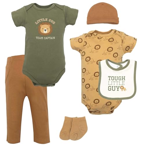 Hudson Baby Infant Boys Cotton Layette Set – Tough Guy Lion, 3‑6 Months