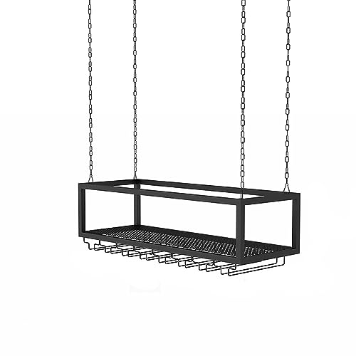 Botellero Colgante con Soporte para Copas, Estante de Metal Ajustable para Techo, Soporte para Botellas de Hierro, para Bar, Estante de exhibición para Almacenamiento de Vino.