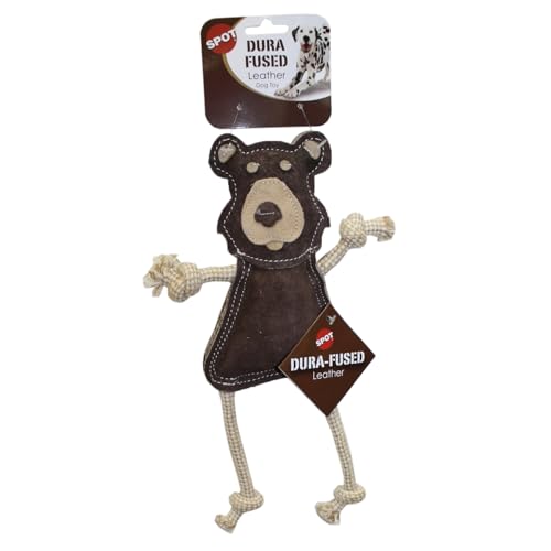 SPOT Dura-Fused Leather Forest Animals - Dog Toy with Squeaker and Rope Limbs Real Leather and Jute Chew Toy Durable No-Stuffing Toy For Light to Moderate Chewers - 14in Assorted Styles 1 Piece
