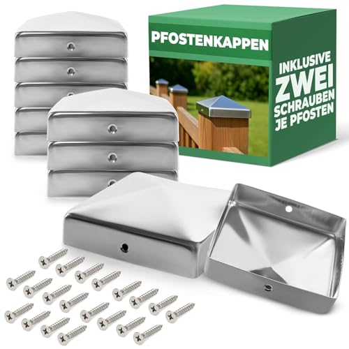 Novatool 10er-Set Edelstahl Pfostenkappen 91x91mm mit Schrauben, Pfostenabdeckung Pfostenkappe 9,1cm Holzpfosten Zaunpfosten Abdeckung Abdeckkappen Abdeckkappe Zaunkappe Zaunkappen Pfostenschuhe