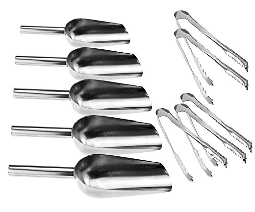 Micro Trader 5 x 8" Sweet Scoops and 5 x Ice Tongs Wedding Candy Buffet Bar Stainless Set