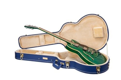 Crossrock Designer Series - Funda de Madera para Guitarras eléctricas semihuecas de 6 Cuerdas Estilo 335, Cerradura de Seguridad, Patas de Metal, Espacio de Almacenamiento, Azul Vibrante (CRW520SAVB)