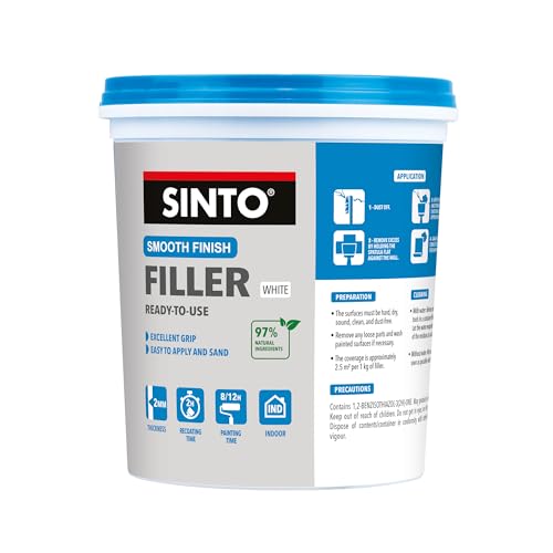 SINTO - Smooth Finish Filler - Eliminates Small Imperfections - Ready to Use – Excellent Grip- Easy Application & Sanding - Professional Interior – Thickness 2 mm – 1.5 kg Tub