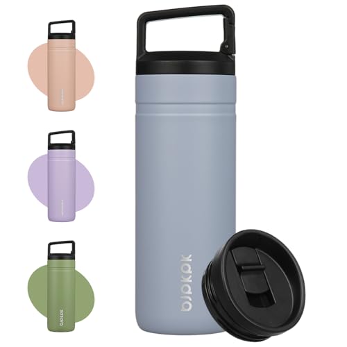 Image of BJPKPK 20 oz Insulated Travel Water Bottle, Coffee Tumbler Stainless Steel | Double Wall Vacuum, Leakproof, Thermal, Keeps Hot /Cold, Dishwasher Safe, Spill Proof, Wide Mouth, 2 Lids, Haze Blue