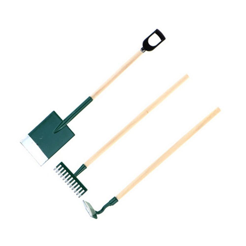 3Pcs/Set Mini Gardening Kit 1:12 Miniature Shovels and Rake Tools for Small Plants Succulents Pots Flower Cactus Bonsai Tool(Green)