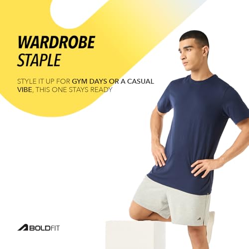 Image of Boldfit Tshirt for Man, Crew Neck Regular Fit Mens Tshirt, Half Sleeves Plain Soft Cotton Blend T Shirt, Breathable Everyday Comfort, Timeless Style & Fade-Resistant Fabric Ideal for All Body Types