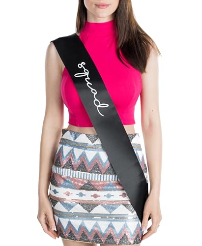 Funky Junque Bridal Sash Bachelorette Party Bridal Gift - Squad (Black/White)