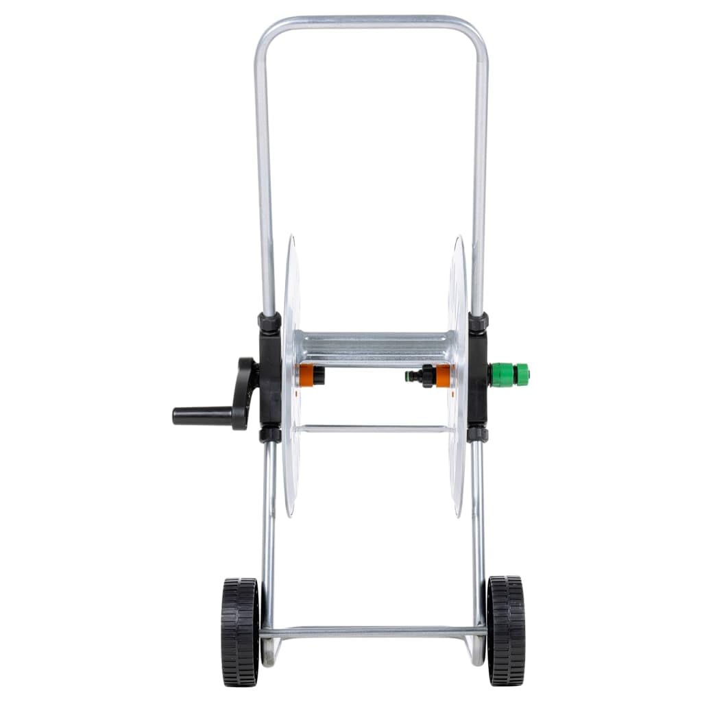 Schlauchwagen Stahl 60 m 1/2 Zoll | Verzinkte Stahlkonstruktion, Lange Griff, Integrierte Räder, Abgewinkelter Anschluss