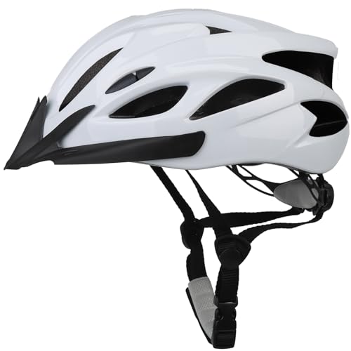Adult Cycling Bike Helmet, Lightweight and Adjustable with Pads&Visor for Men and Women,Premium Quality Airflow Unisex Bicycle Helmet,Suggested Fit 58-61 cm (White)