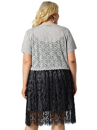 Image of Agnes Orinda Plus Size Bolero Shrugs for Women Lightweight Open Front Short Sleeve Cropped Lace Cardigan 2X Grey