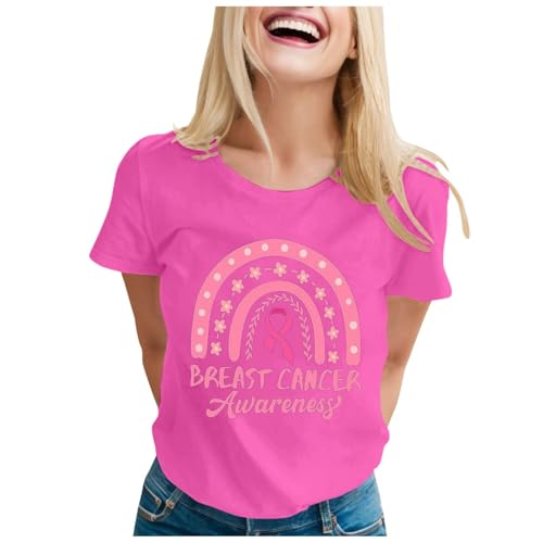 Camiseta estampada para mujer para el Mes Internacional del Cáncer de Mama, Top 9 Ropa Hermosa, Rosa intenso., 3XL