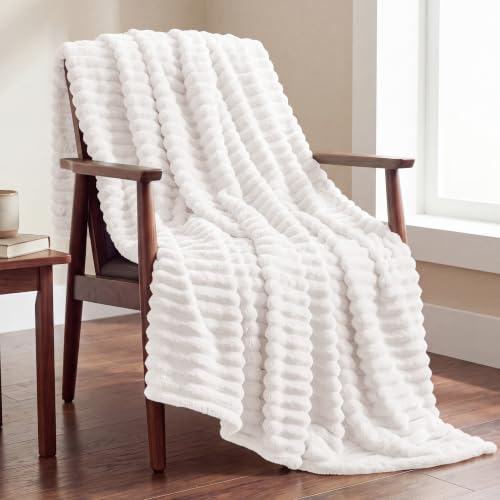 Utopia Bedding Streifen Kuscheldecke Flauschig [127 x 152 cm, Gebrochenes Weiß] Weiche… – Ansicht 1