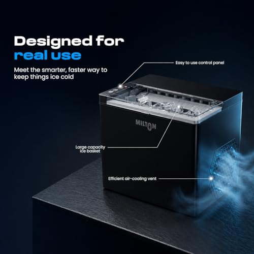 Image of Milton Ice Maker Machine 1.5L | 9 Bullet Ice Cubes in 6-8 Mins | 12Kg /24Hrs | 2 Size ice cubes | Portable Countertop Ice Maker for Home, Kitchen, Office & Parties | Black (1 year warranty)