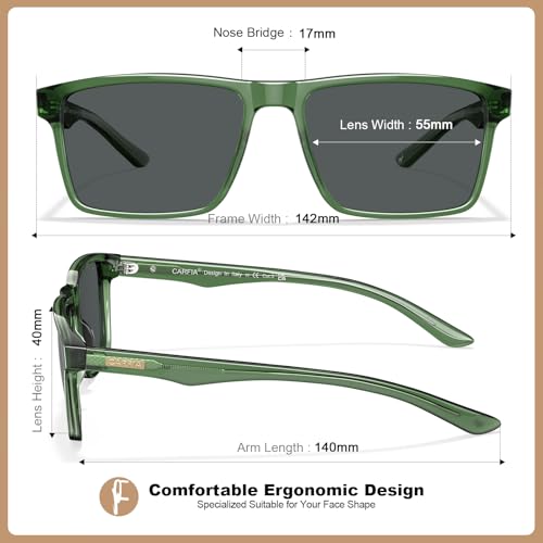 Image of CARFIA Retro Acetate Mens Sunglasses Polarized Classic Square Sun Glasses CA62162
