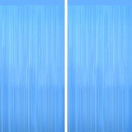 Image of 2Pack Macaron Blue Party Streamers, Blue Metallic Tinsel Streamers for Birthday Wedding Party Decors Graduation, Baby Shower, Photo Booth Props for Bachelorette Decors Xmas Halloween Party Backdrop