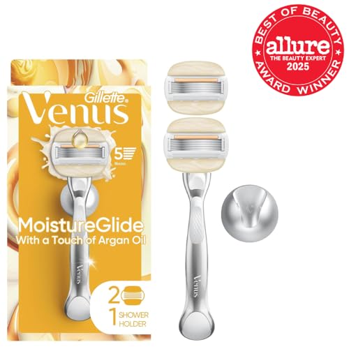 Gillette Venus Venus Moistureglide Women's Razor, Reusable Handle, 2 Razor Blade Refills and Shower Holder
