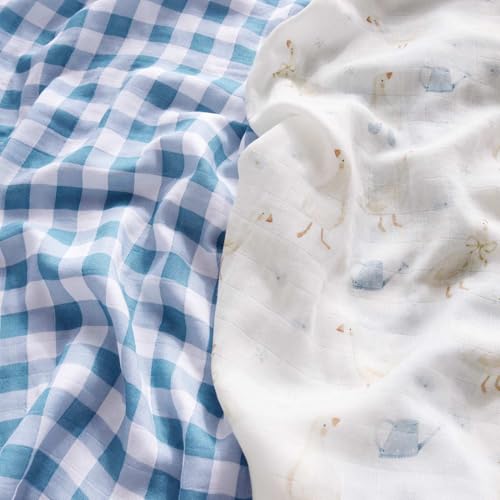 Image of LifeTree Baby Swaddle Blankets, Boys Girls Muslin Swaddling Wrap Receiving Blanket for Newborn, 70% Viscose from Bamboo and 30% Cotton, Large 47 inch x 47 inch, Duck and Checkered