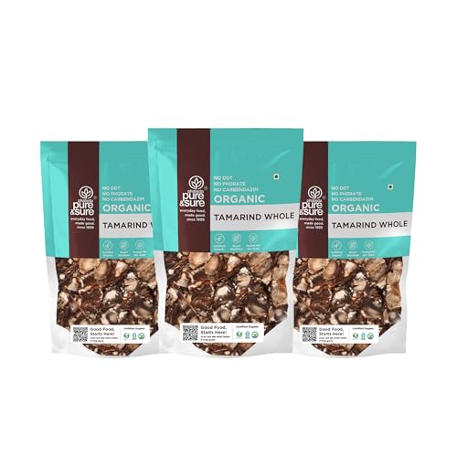 Image of Pure & Sure Organic Dry Tamarind Whole (Imli) 1.5Kg | 100% Natural Sabut Imli | Tasty & Tangy Flavor | Perfect for Cooking, Sauces etc | No Artificial Color & Preservatives| 500 gm each (Pack of 3)