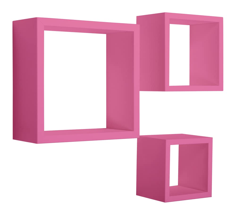 MODULARREDO | Set di 3 Mensole da Muro, Cubi Arredo, Mensole Cubo, Cubi da Parete, 35x35, 25x25 e 20x20 p15.5 cm, Fuxia, Kit Tasselli Incluso - Made in Italy