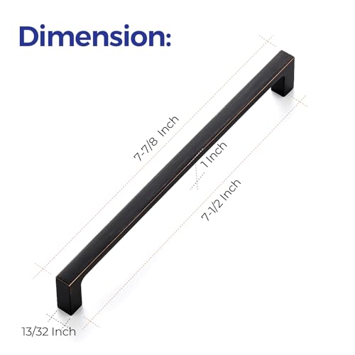 Image of Ravinte Oil Rubbed Bronze Cabinet Handles Kitchen Pulls 7-1 /2 Inch 10 Pack | Square Design, Solid Zinc, Modern Slim Style, Screws Included, Easy Installation, for Kitchen Drawers & Cupboards