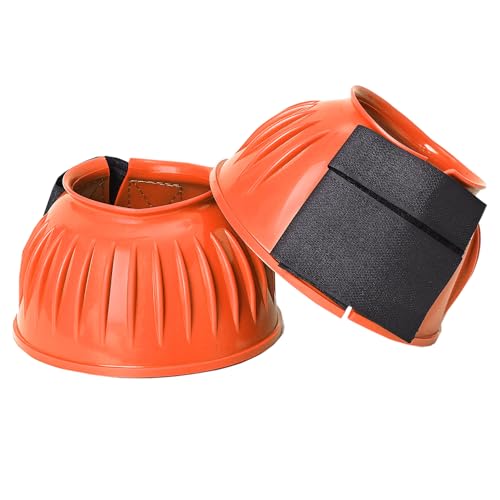 Image of HILASON Western Horse Rubber PVC Ribbed Double Hook and Loop Bell Boots Training Protective Shock Absorbing Leg
