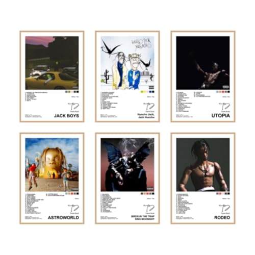 CodersParadise - Pack of 6 Traviss Music-Inspired Album Art Wall Posters | Aesthetic Hip-Hop Fan Art Prints | 8x12 Inch (A4 Size) Wall Dcor Posters with Glue Dots | Bedroom