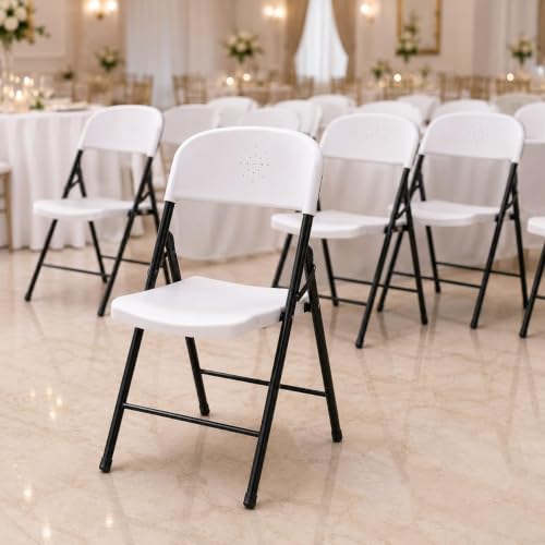 Image of Folding Metal Chair for Home & Office | Heavy Duty Iron Frame | Nylon Seat & Backrest | Space Saving Foldable Chair for Study Room, Kitchen, Balcony & Restaurant | (Plastic White)
