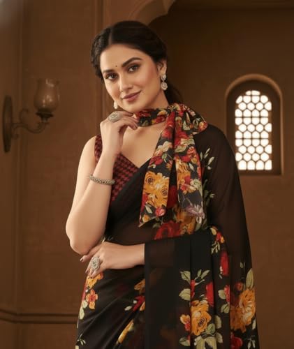 Image of Yashika Women's Georgette Printed Saree with Blouse Piece for Traditional Ethinic Wear Sari