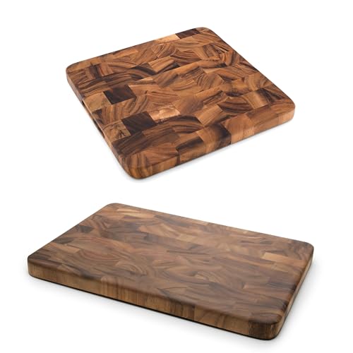 Conjunto de 2 tablas de cortar de madera Ironwood Gourmet, incluye tableros end grain de 12" x 12" y 14" x 20"