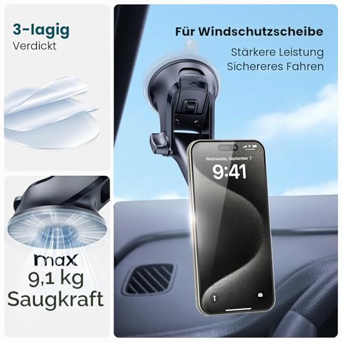 APPS2Car Magnet Halterung Auto, Universal-Armaturenbrett-Windschutzscheibe Industrielle Festigkeit Saugnapf Handy Halterung mit… – Ansicht 2