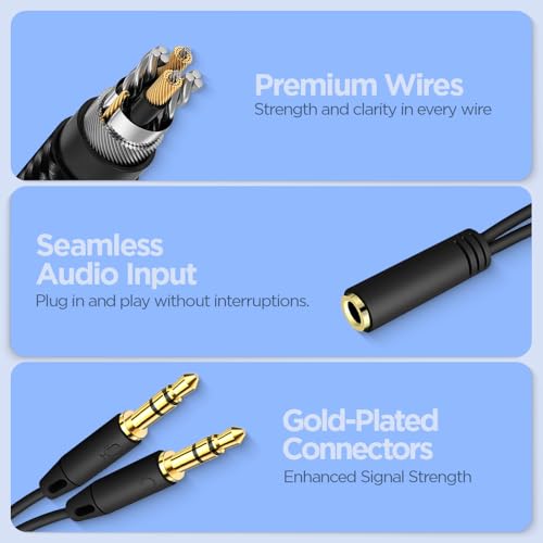 Image of UNIGEN 3.5mm Aux Headphone Splitter Cable | Female to Dual 3.5mm Male Mic & Audio Y Adapter | Connect Smartphone Headset to PC, Laptop, Computer