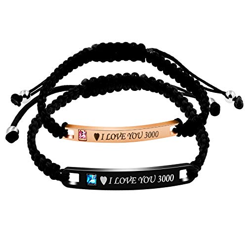 I Love You 3000 Juego de Pulseras para Parejas, Pulseras a Juego Personalizadas Trenzadas de Cuerda Hechas a Mano para él y para Ella (I Love You 3000)