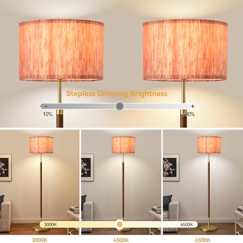 Image of Wood Floor Lamp with 3 Color Temperatures,Vintage Floor Lamp with Remote Control,Dimmable Farmhouse Floor Lamp Mid Century Modern Standing Lamp Farmhouse Tall Pole Lamp for Living Room Bedroom