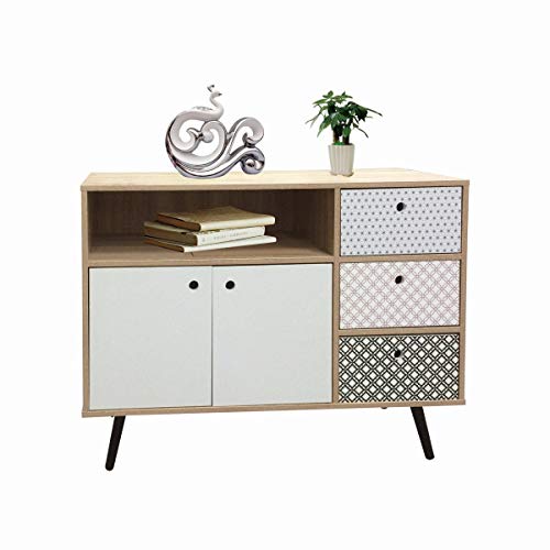 MerkaHome APARADOR 3 CAJONES Y 2 Puertas Estilo NÓRDICO 107 CM Kaplan