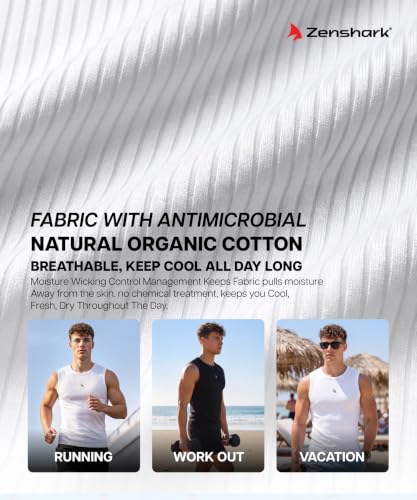Image of ZENSHARK Sleeveless T Shirt for Men | 100% Organic Cotton Gym Vest 220 GSM | Tank Top Sando Innerwear | Soft, Skin Friendly, Breathable
