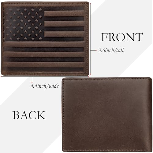 Image of DK86 Mens Wallet USA Flag Bifold Wallet for Men RFID Blocking Extra Capacity Multiple Card Slots with 2 ID Windows (vintage coffee with us flag)