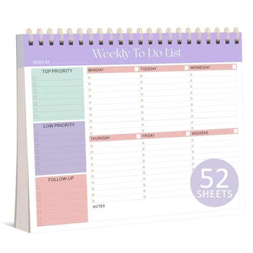 Weekly To Do List Notepad 52 Undated Sheets (8.511) Undated Weekly Planner for Women & Men Desk Accessories and Supplies for Office Home and School