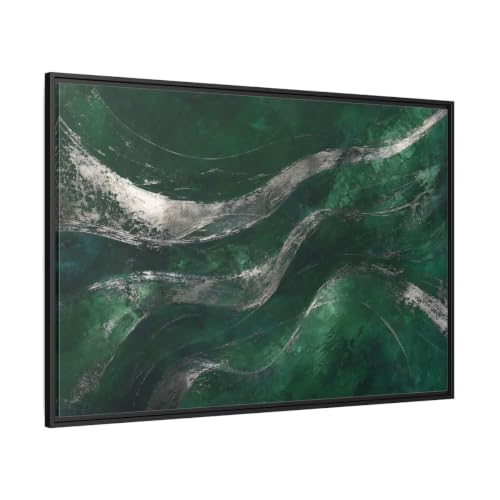 Toile abstraite verte et argent grand format 120x80 cm pour mur