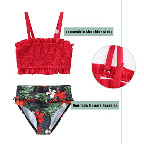 Image of Girls Bikini Swimsuits Two Piece Bathing Suit for Kids Girls Hawaiian Smocked Swimwear 3-16 Years