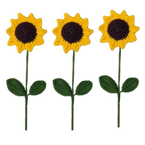 Image of Prapti Handicrafts Handmade Crochet Sunflower Artificial Forever Flowers for Vase, Home Decoration (3, Sunflower)