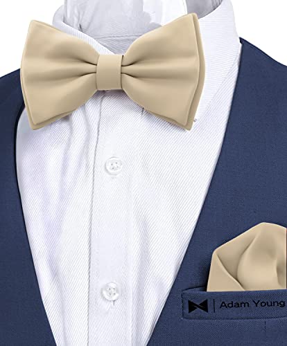 Adam Young Men's Bow Ties with Handkerchief Pre-Tied Style Formal Satin Classic Bowtie for Tuxedo Faux Silk4