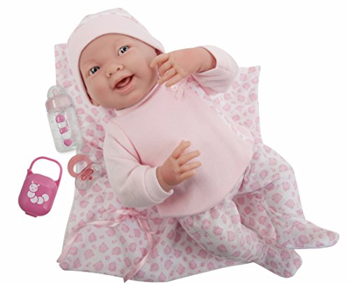 JC TOYS  RECIEN né 39 cm Nouveau Corps Souple Pyjama Rose avec Couverture avec Accessoires, Multicolore (18788)