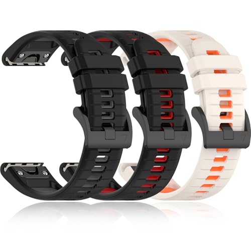 VINIUSIKI Compatible with Garmin Fenix 7 Pro Band, 22mm Easy-fit Sport Silicone Replacement Straps for Forerunner 965 Fenix 6 Pro Fenix 5 Plus Descent G1 Tactix Bravo Approach S62 Watch Band,3Pack2