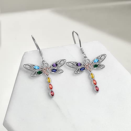POPLYKE Dragonfly Earrings 925 Sterling Silver Celtic Knot Dragonfly Earrings 7 Chakras Jewelry Gifts for Women2