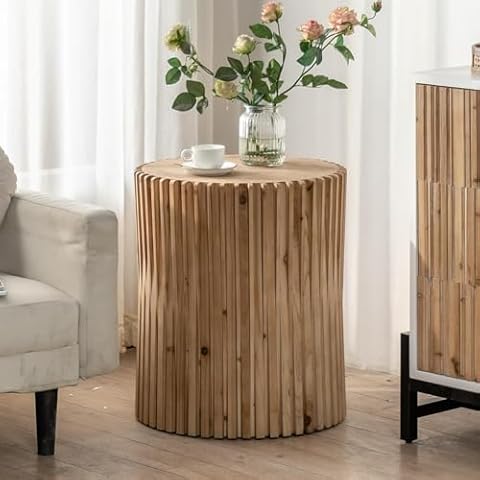 JURMALYN Wooden End Table Round Side Table with Fluted Bedside Table and Nightstand for Living Room and Bedroom Cover