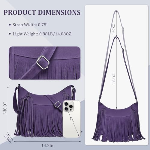 Image of Fringe Hobo Bags for Women Vintage Suede Crossbody Bag Hippie Western Cowgirl Purses Tassel Shoulder Bag