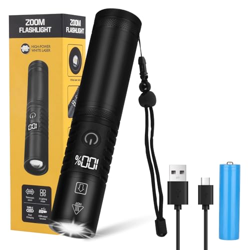 Semlos LED Flashlight 1500 Lumens with Display Screen, Zoomable and Tactical Flashlight for Outdoor Activities, Powerful Emergency Flashlights Rechargeable for Camping, Hiking