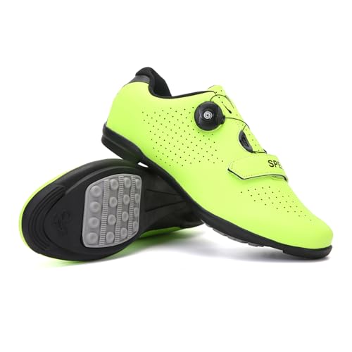 Zapatillas De Ciclismo, Zapatillas De Bicicleta De Montaña Y Carretera con Suela De Goma, Zapatillas De Bicicleta Sin Bloqueo con Sistema De Cordones De Rotación Rápida (Yellow,42)