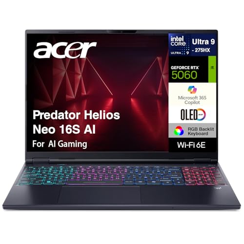 Image of acer Predator Helios Neo 16S AI Gaming Laptop 16.0 inch 240Hz OLED WQXGA (Intel Ultra 9-275HX, GeForce RTX 5060 8GB, 64GB DDR5, 2TB PCIe SSD, Copilot, Thunderbolt 4, Win 11 Home) w /DKZ USB Port Expander